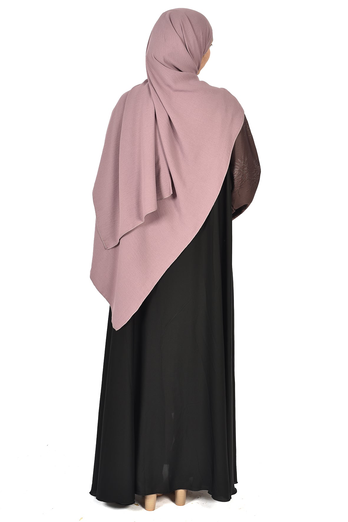 Black Abaya with Purple Embroidery and Satin Sleeves ladies abaya