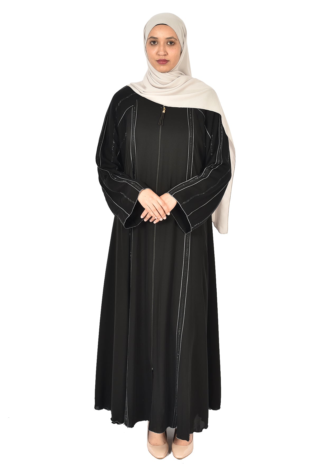 Elegant Black Abaya with Subtle Embroidered Lines( ladies abaya )