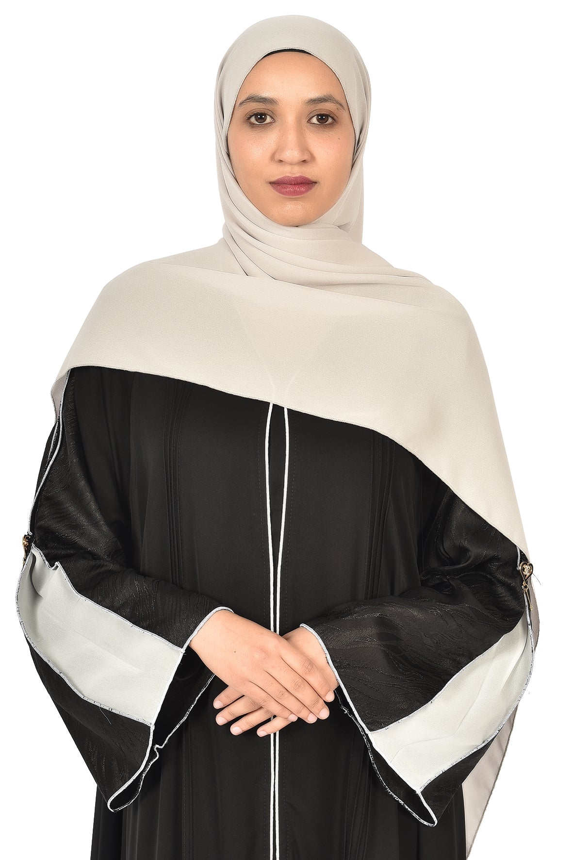Black Abaya with White Sleeve Panels & Minimalist Design (ladies abaya)