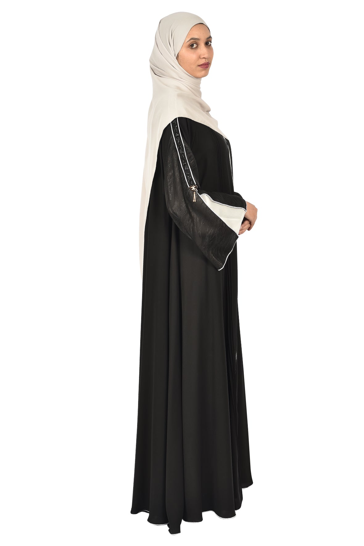 Black Abaya with White Sleeve Panels & Minimalist Design (ladies abaya)