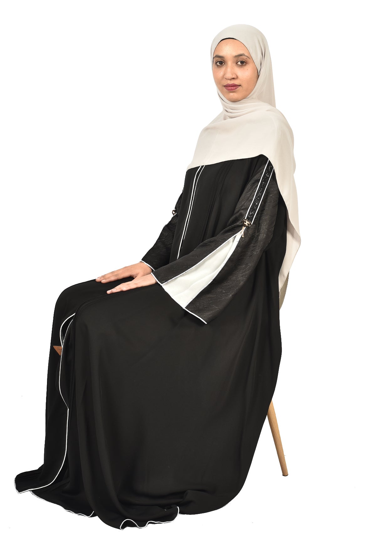 Black Abaya with White Sleeve Panels & Minimalist Design (ladies abaya)