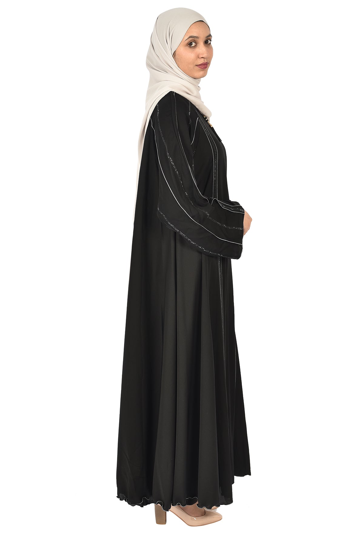 Elegant Black Abaya with Subtle Embroidered Lines( ladies abaya )