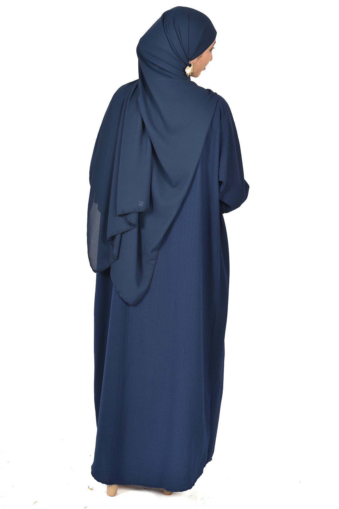 Navy Blue Abaya with Elegant White Embroidered Trim (ladies abaya )