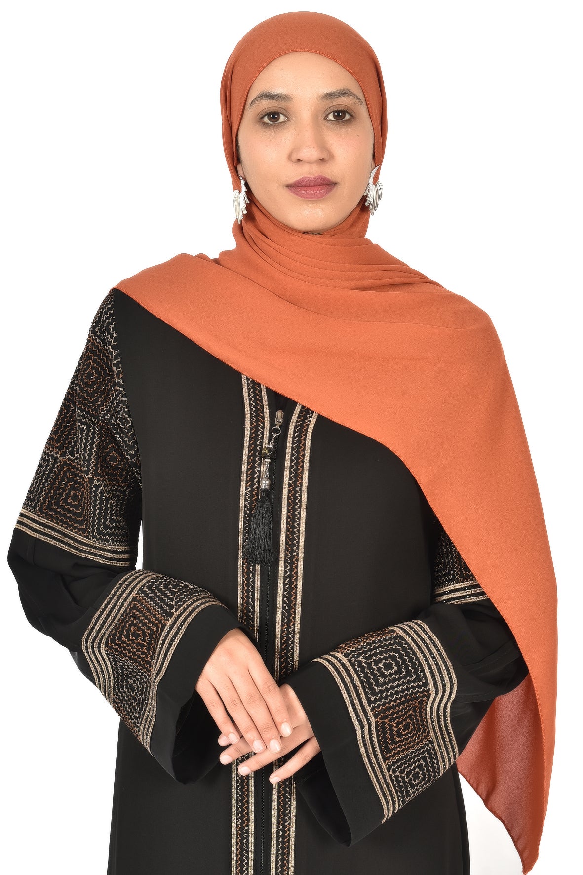 Black Abaya with Bronze Embroidery and Wide Sleeves ( ladies abaya )