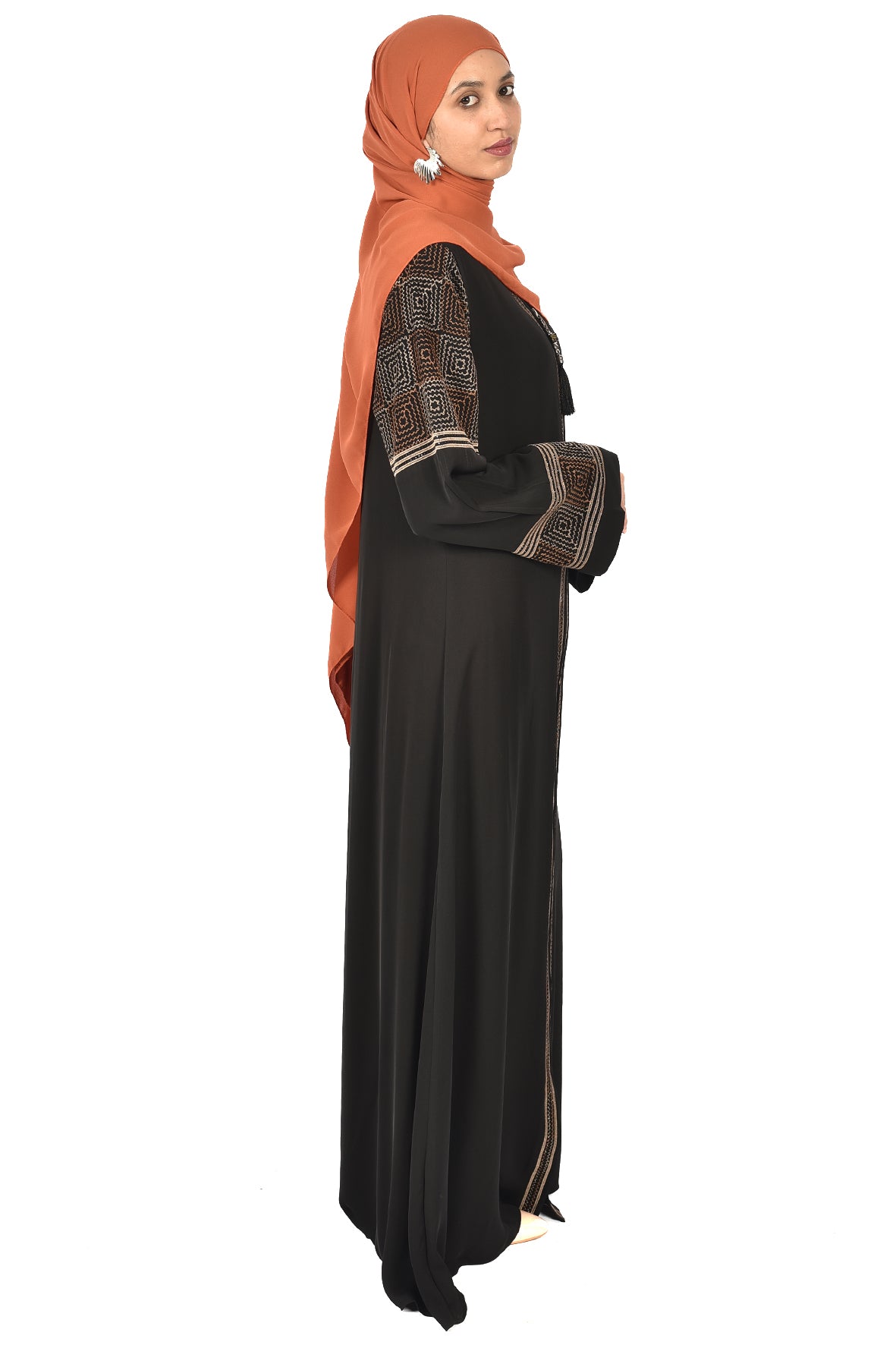 Black Abaya with Bronze Embroidery and Wide Sleeves ( ladies abaya )