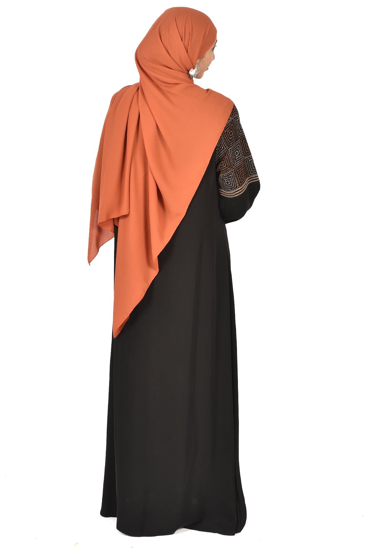 Black Abaya with Bronze Embroidery and Wide Sleeves ( ladies abaya )