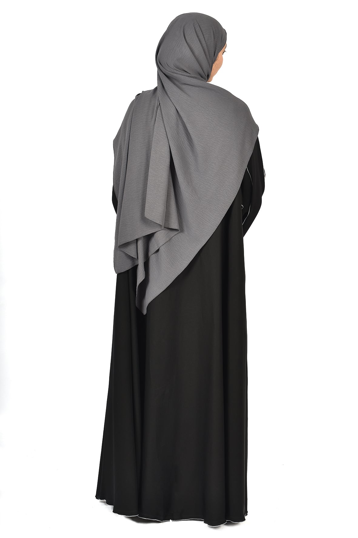 Black Abaya with Silver Leaf Embroidery and Zipper Front ( ladies abaya )