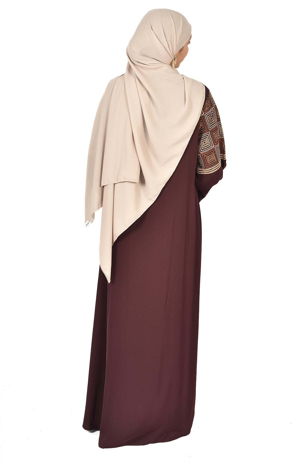 Maroon Abaya with Geometric Embroidery and Tassel Accent (ladies abaya )