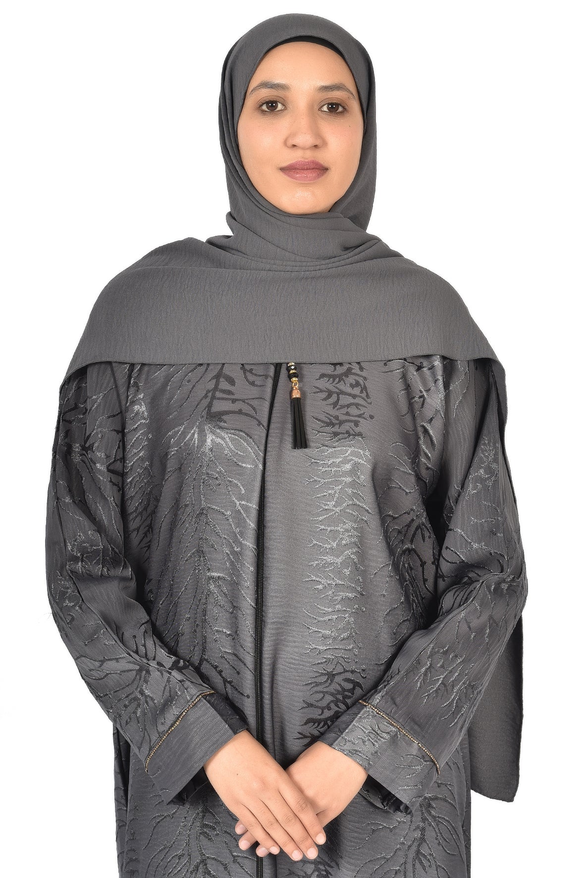 Elegant Charcoal Grey Abaya with Textured Shine ( ladies abaya )