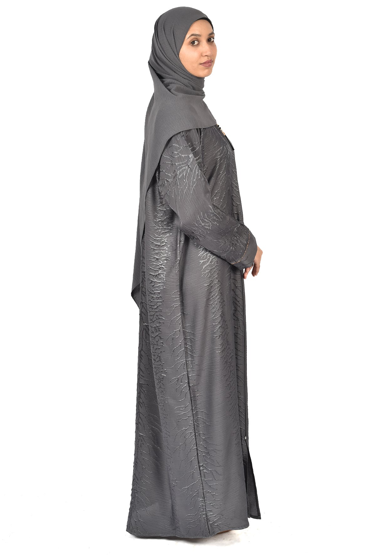 Elegant Charcoal Grey Abaya with Textured Shine ( ladies abaya )