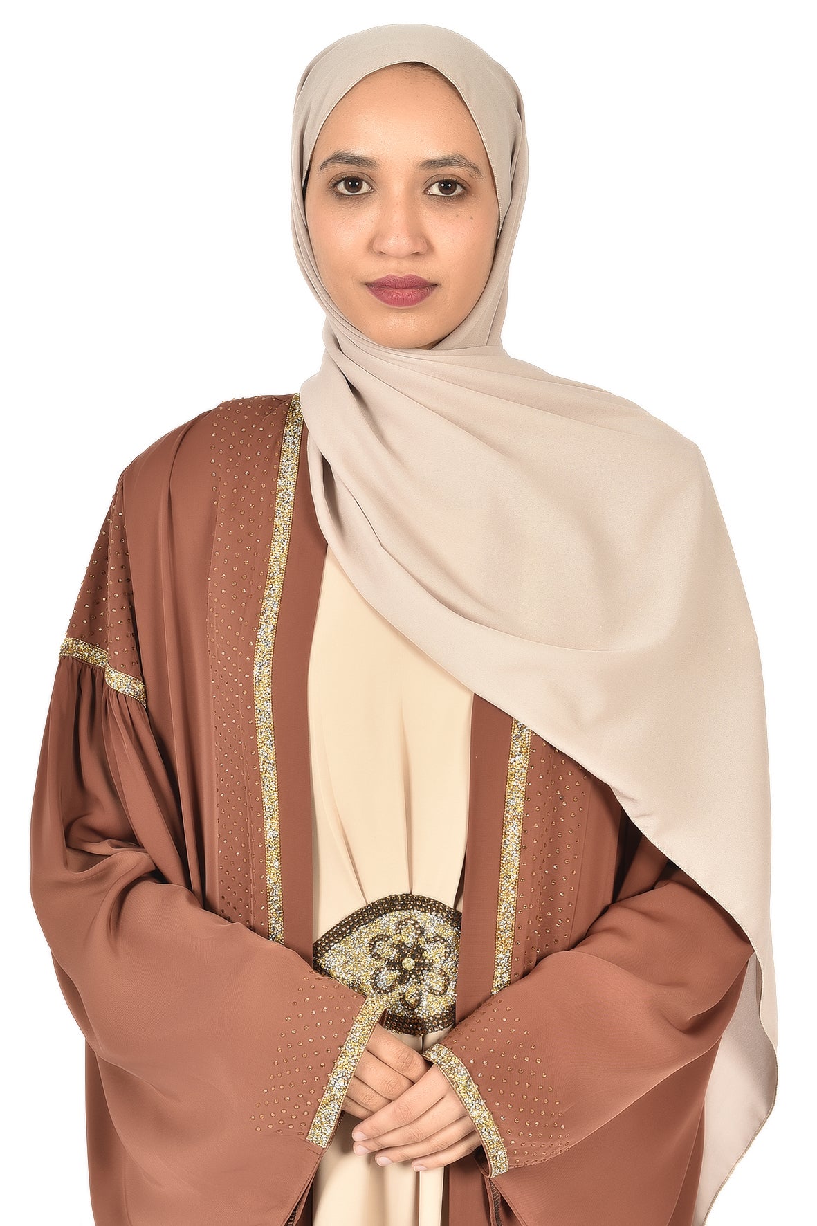 Formal Brown Abaya with Golden Embroidery (ladies abaya )