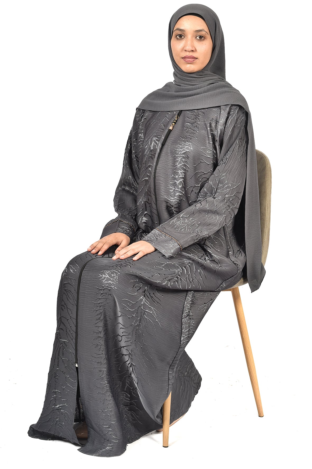 Elegant Charcoal Grey Abaya with Textured Shine ( ladies abaya )