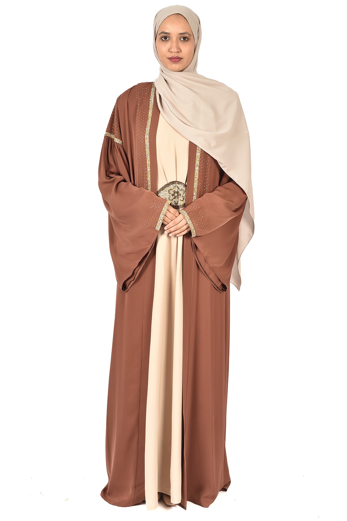 Formal Brown Abaya with Golden Embroidery (ladies abaya )