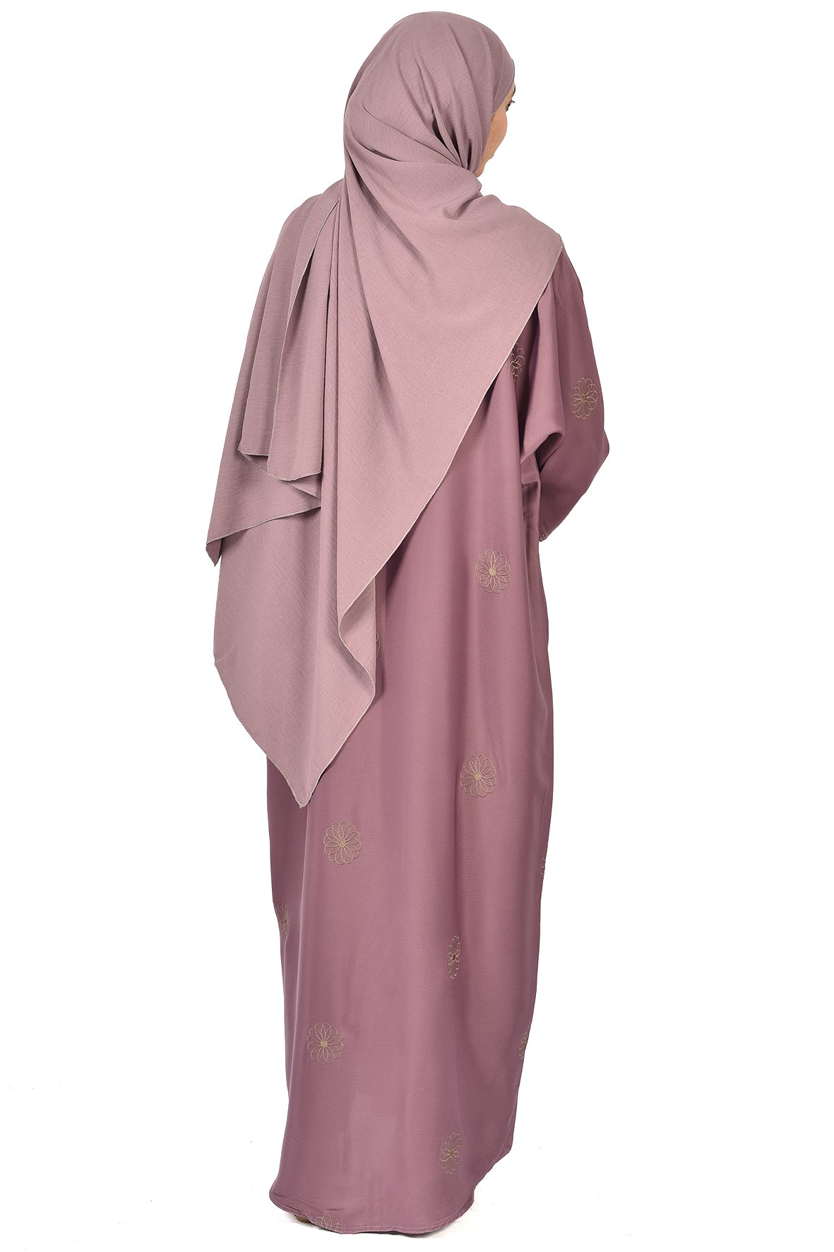 Mauve Abaya with Subtle Floral Embroidery & Taupe Accents ( ladies abaya )