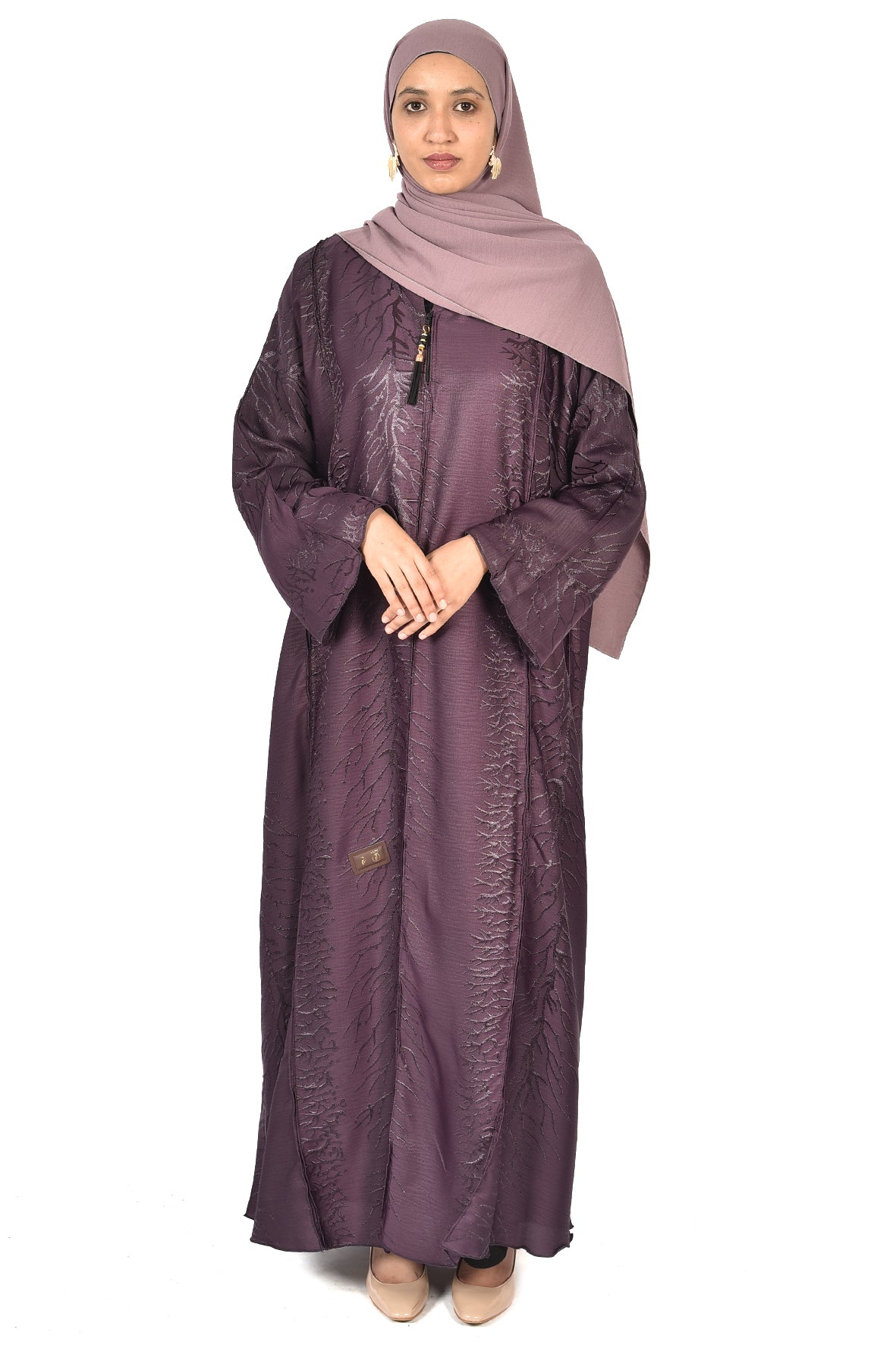 Deep Purple Textured Abaya with Elegant Gloss Finish ( ladies abaya )
