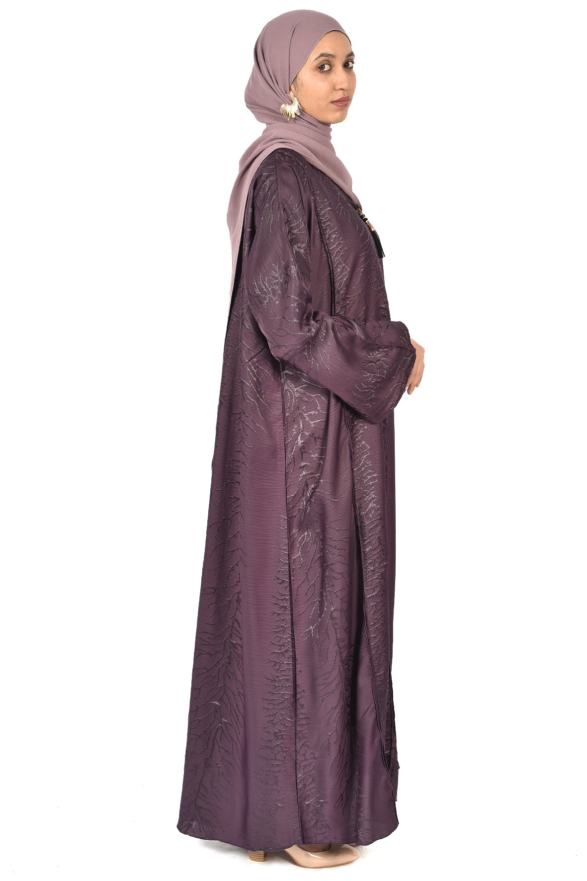 Deep Purple Textured Abaya with Elegant Gloss Finish ( ladies abaya )