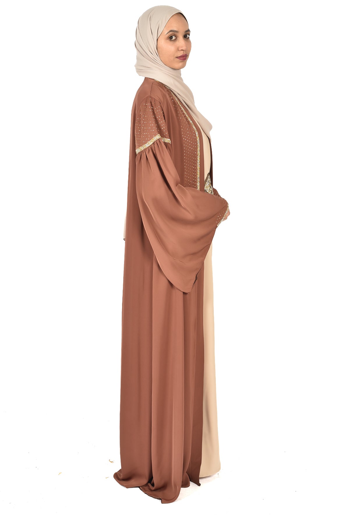 Formal Brown Abaya with Golden Embroidery (ladies abaya )