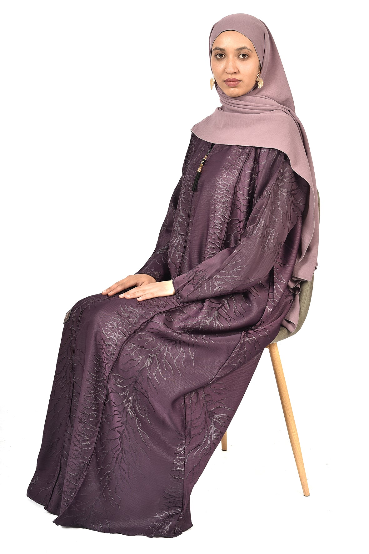 Deep Purple Textured Abaya with Elegant Gloss Finish ( ladies abaya )