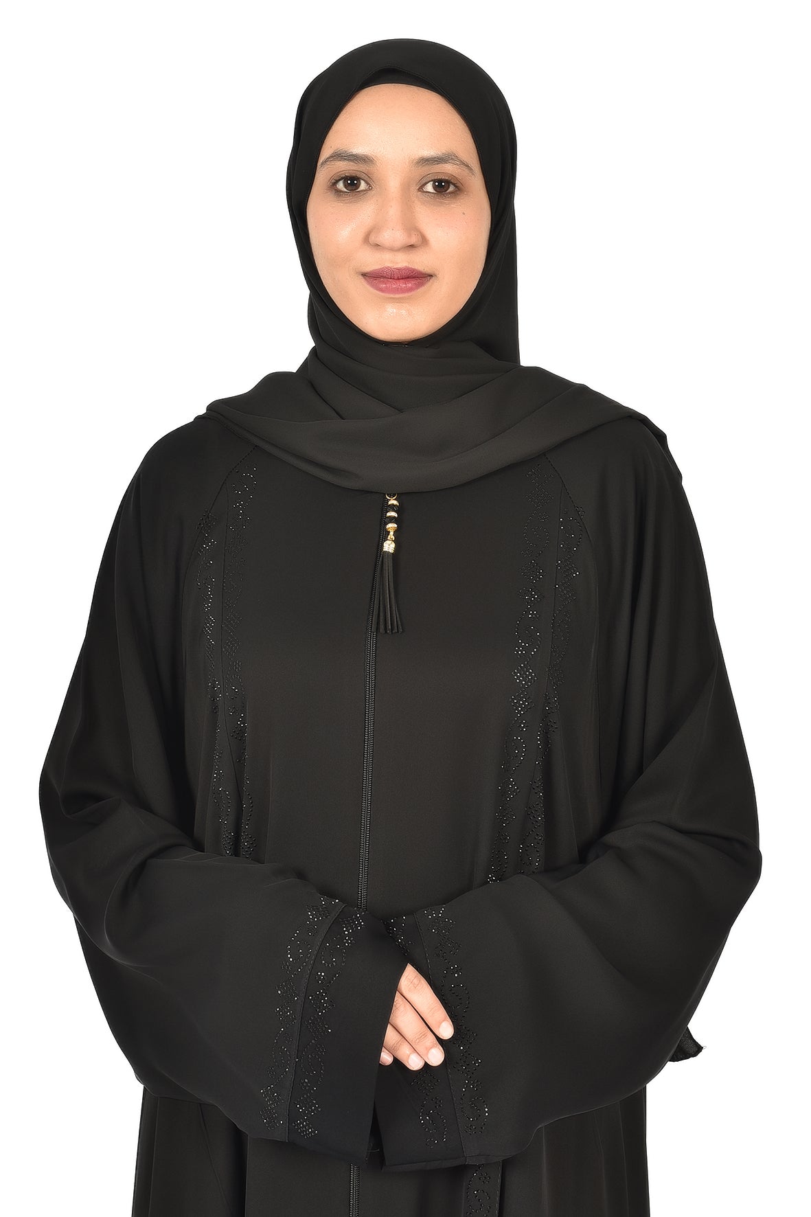 Elegant Black Abaya with Subtle Beaded Embroidery ( ladies abaya )