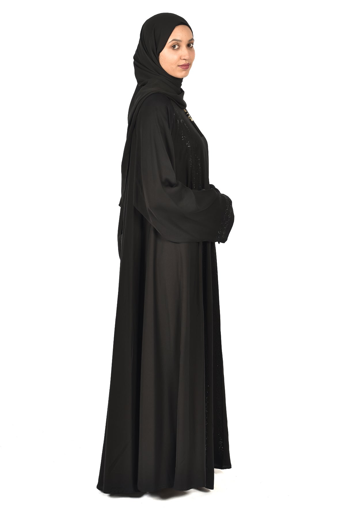 Elegant Black Abaya with Subtle Beaded Embroidery ( ladies abaya )