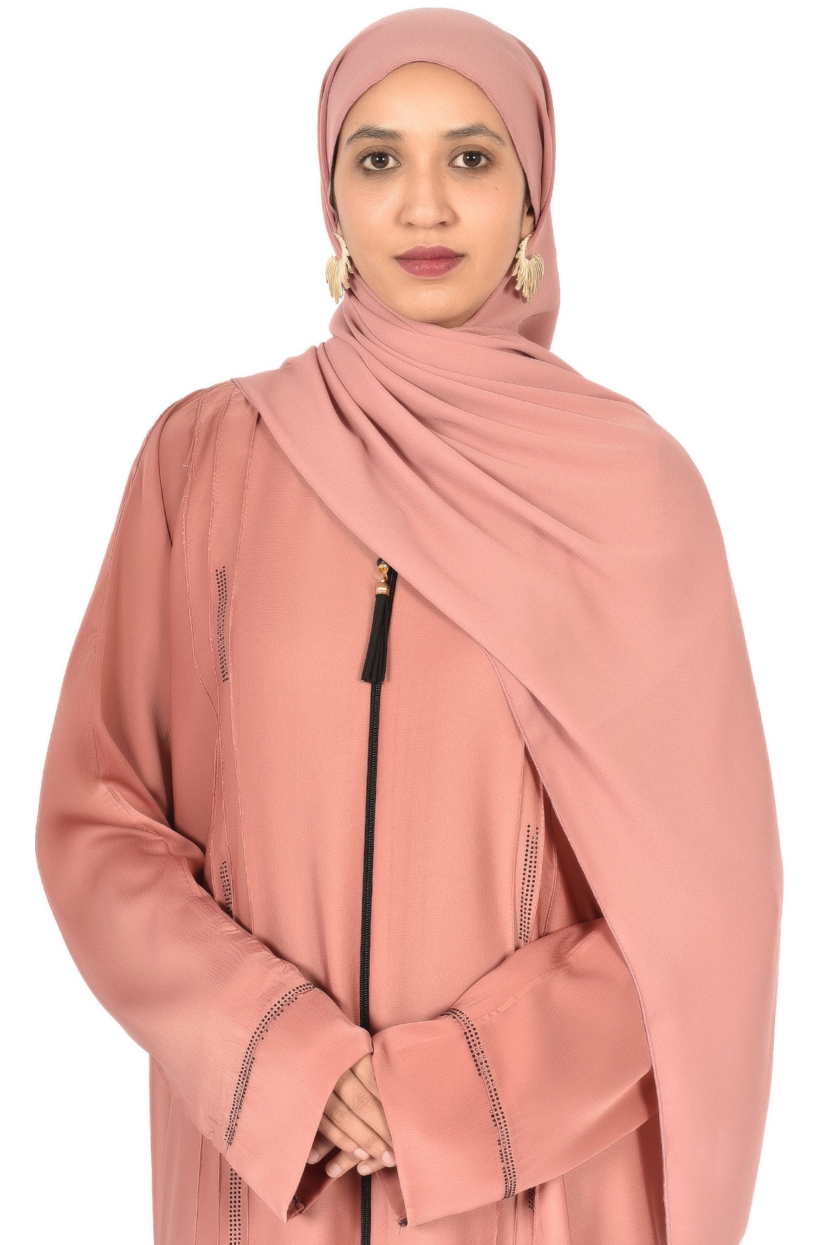 Soft Rose Pink Abaya with Linear Embroidery ( ladies abaya )