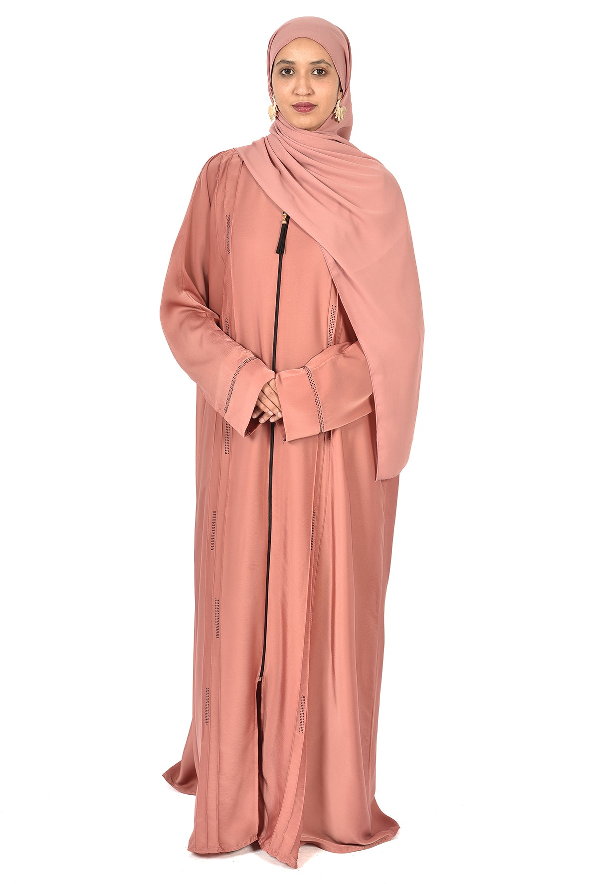 Soft Rose Pink Abaya with Linear Embroidery ( ladies abaya )