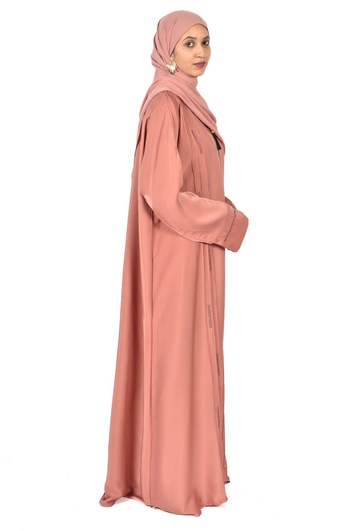 Soft Rose Pink Abaya with Linear Embroidery ( ladies abaya )