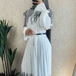 DMN Chiffon Maxi Dress - White and coral - amiiraa