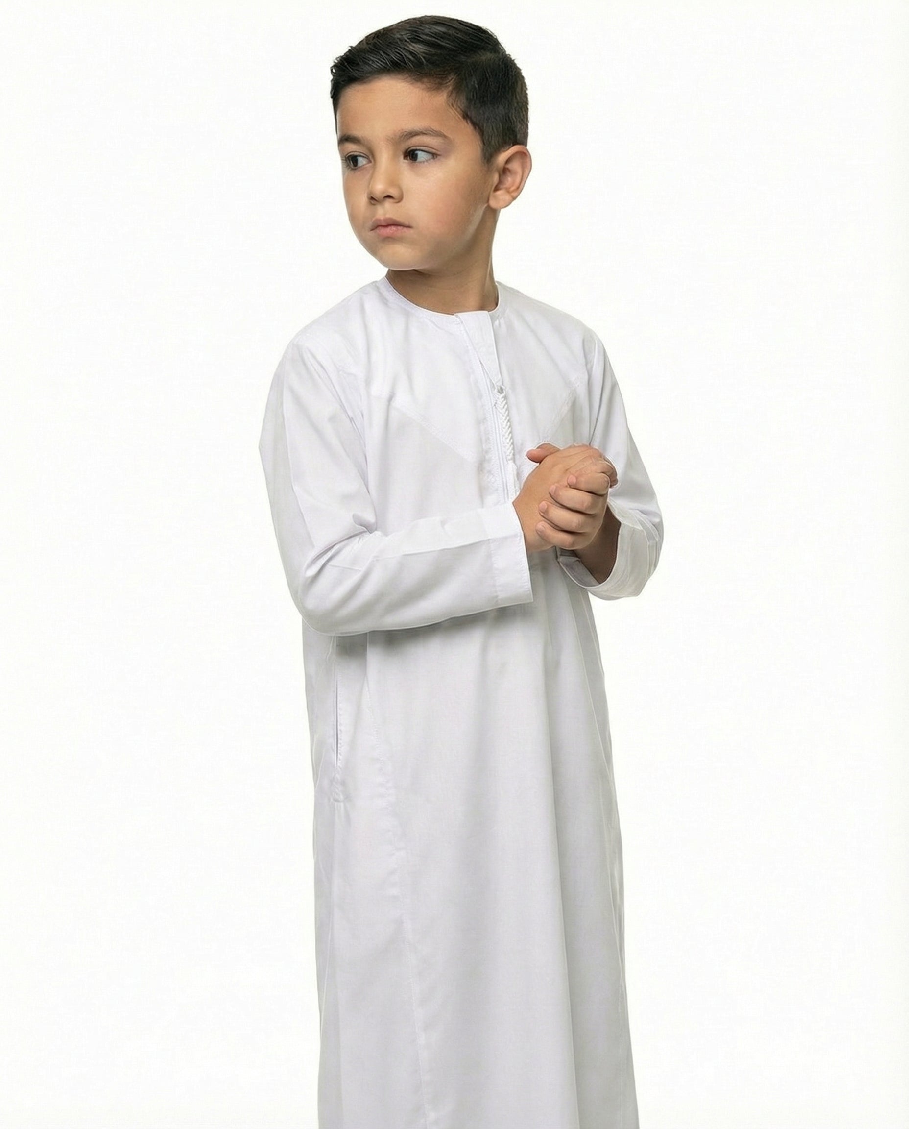 Brilliant White Al-Azka V-Pattern Thobe with Chest Pocket