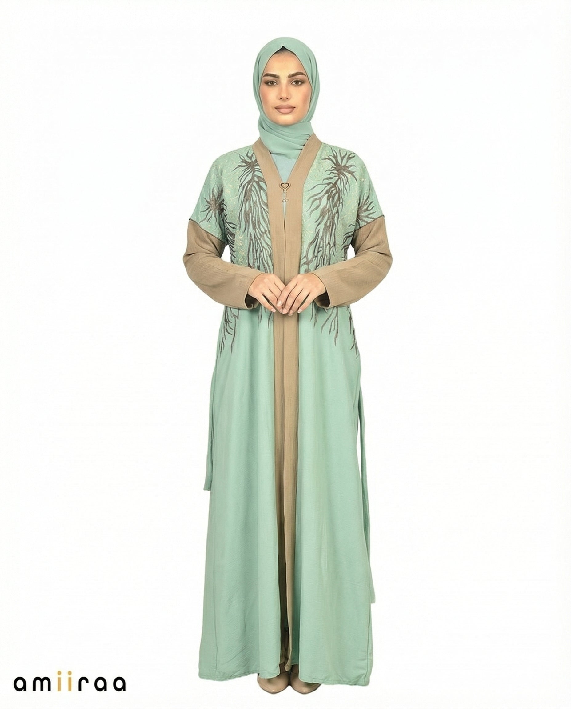 Oil Blue Detailed Elegant Embroidered Abaya