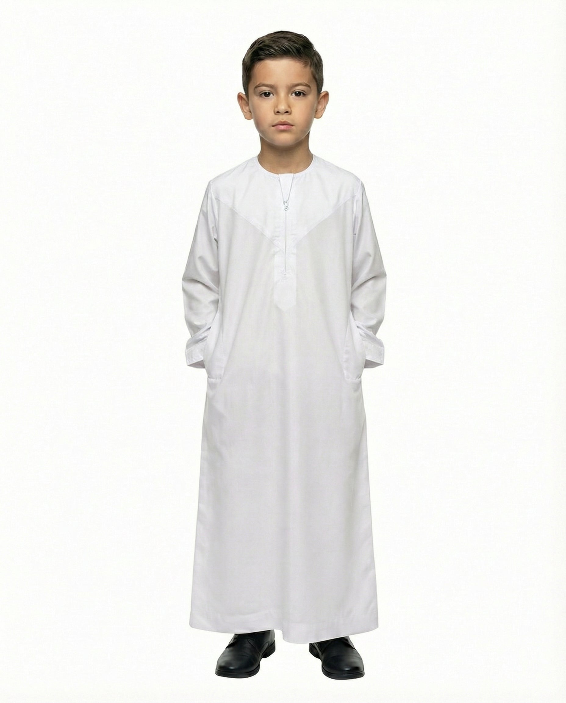 Brilliant White Al-Azka V-Pattern Thobe with Chest Pocket
