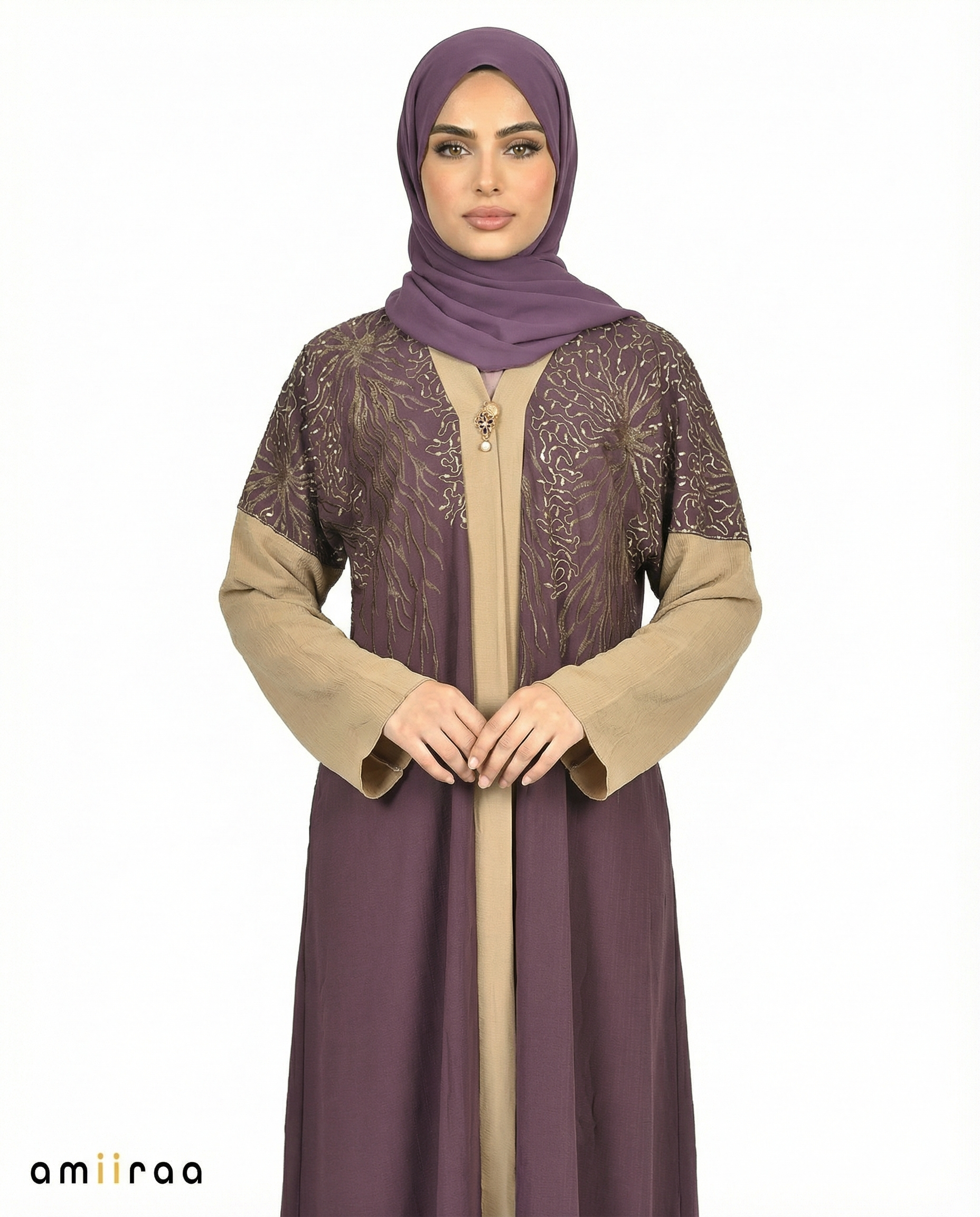 Lavender Crystal Detailed Elegant Embroidered Abaya