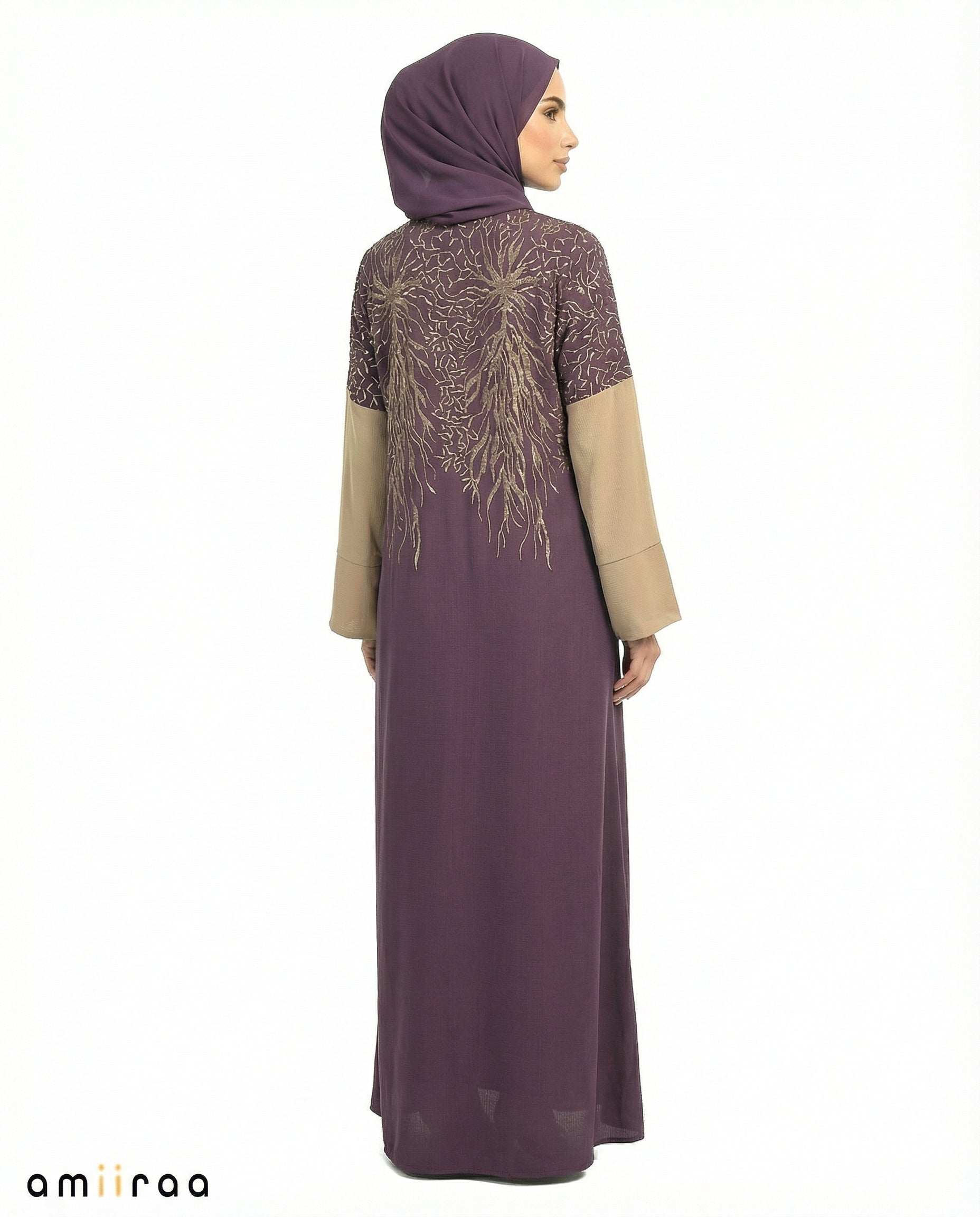 Lavender Crystal Detailed Elegant Embroidered Abaya