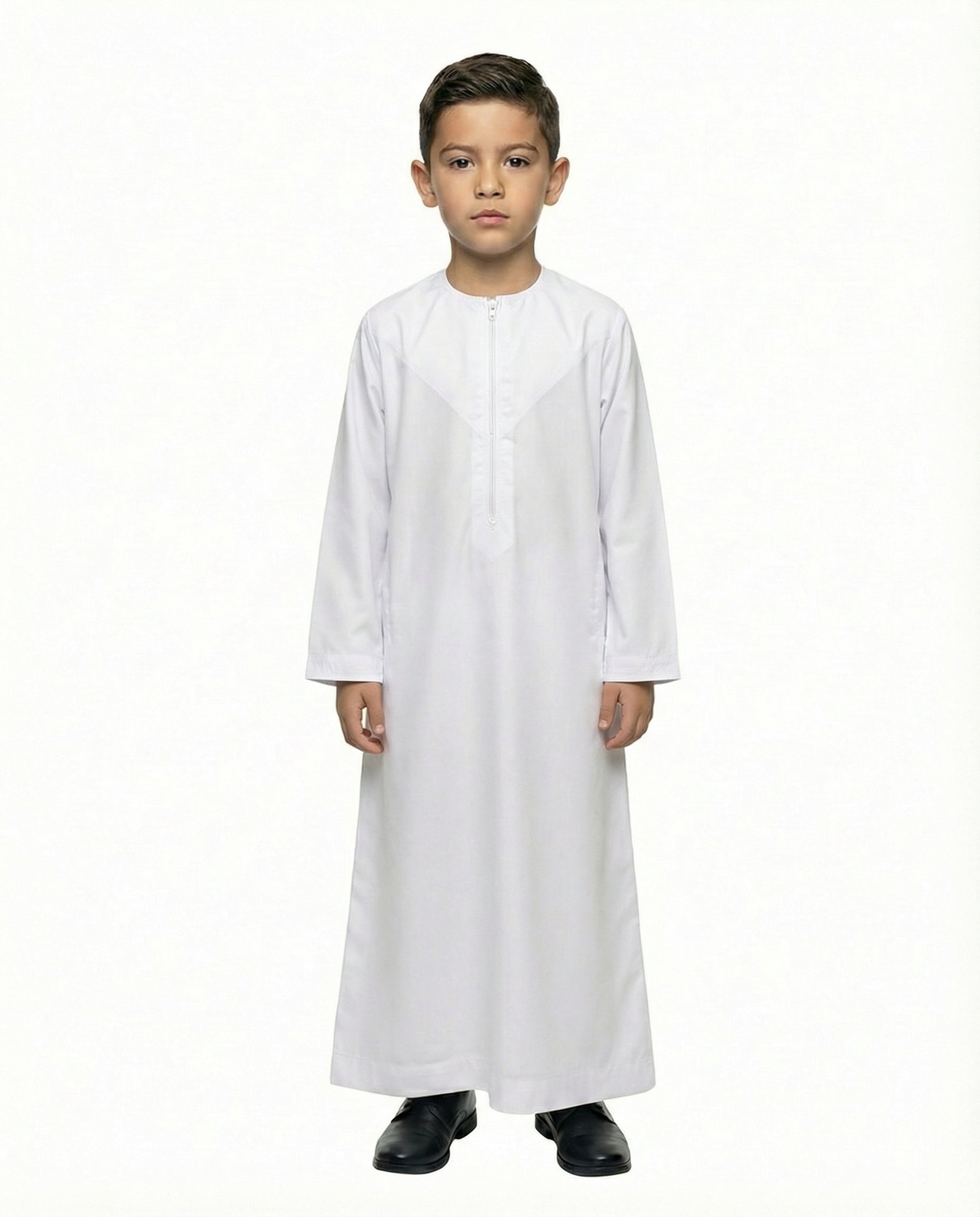 Brilliant White Al-Azka V-Pattern Thobe with Chest Pocket