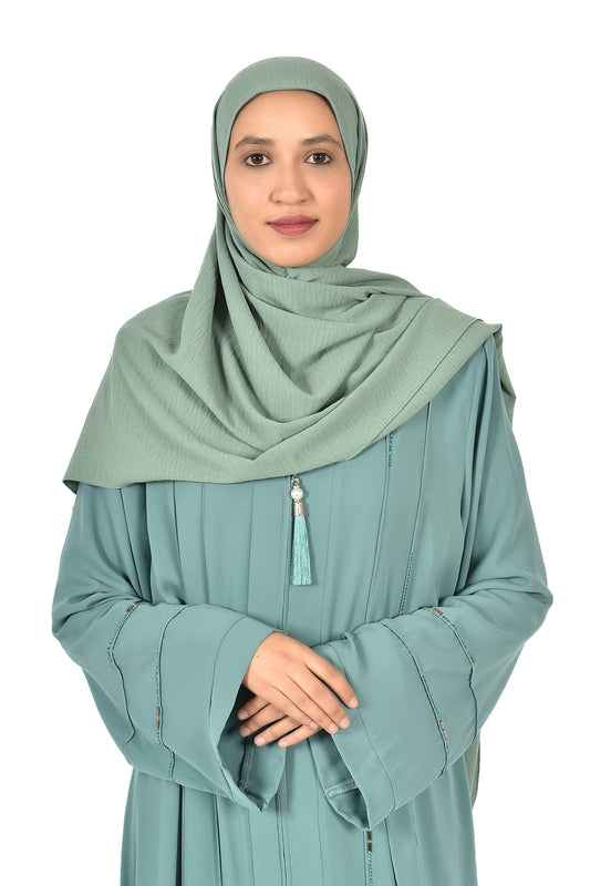 Modern Pastel Green Abaya with Front Zipper – Elegant Minimalist Design ( katalia )