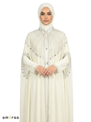 Canary Green Elegant Embellished Open Abaya with Sheer Cape