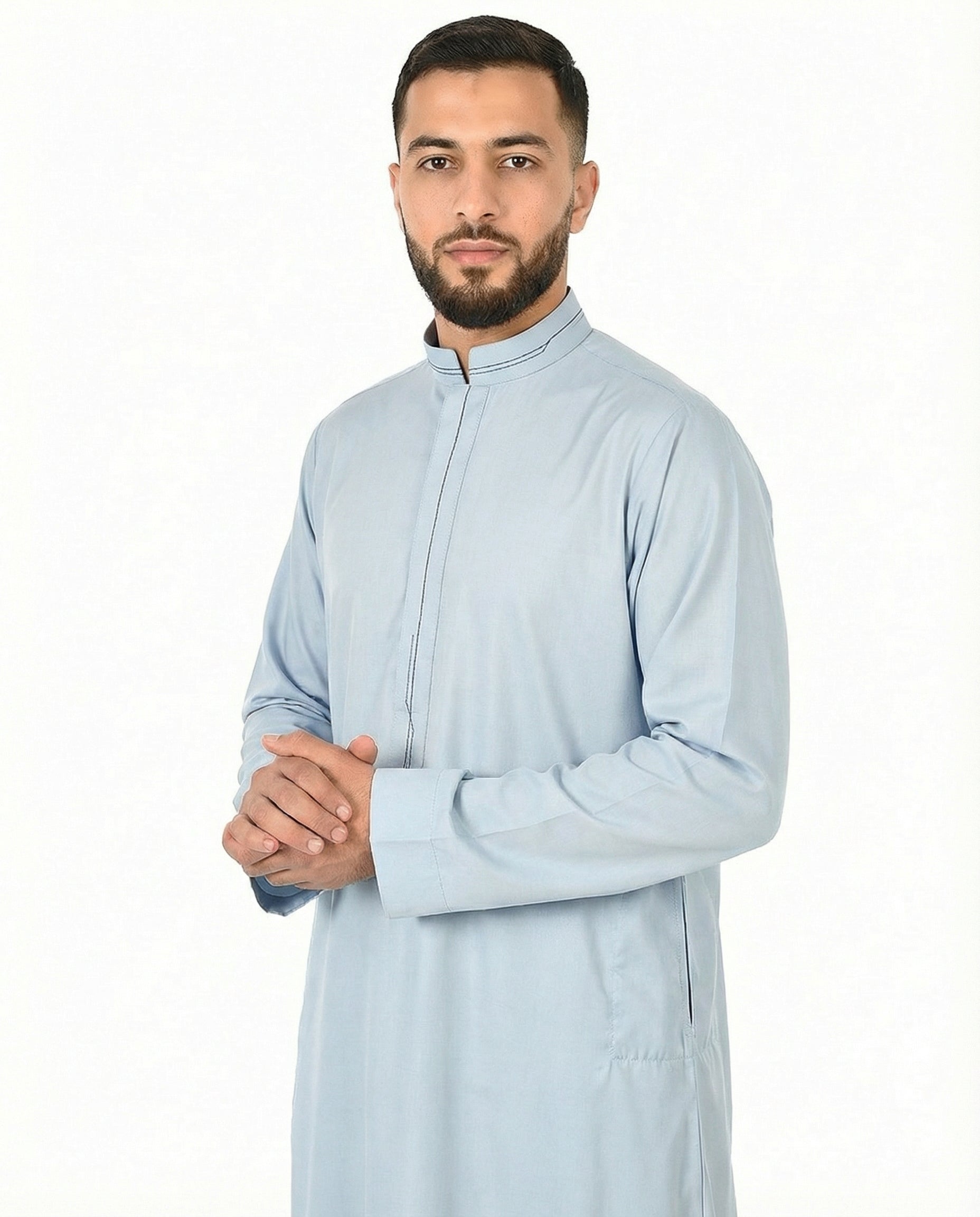 Blue Fog Luxury Contrast Stitch Thobe