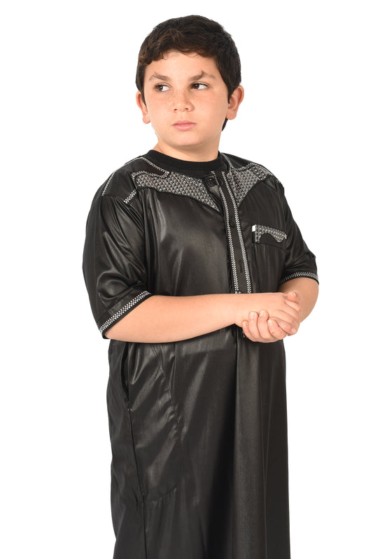 Kids Short Sleeve Sport Thobe - Black