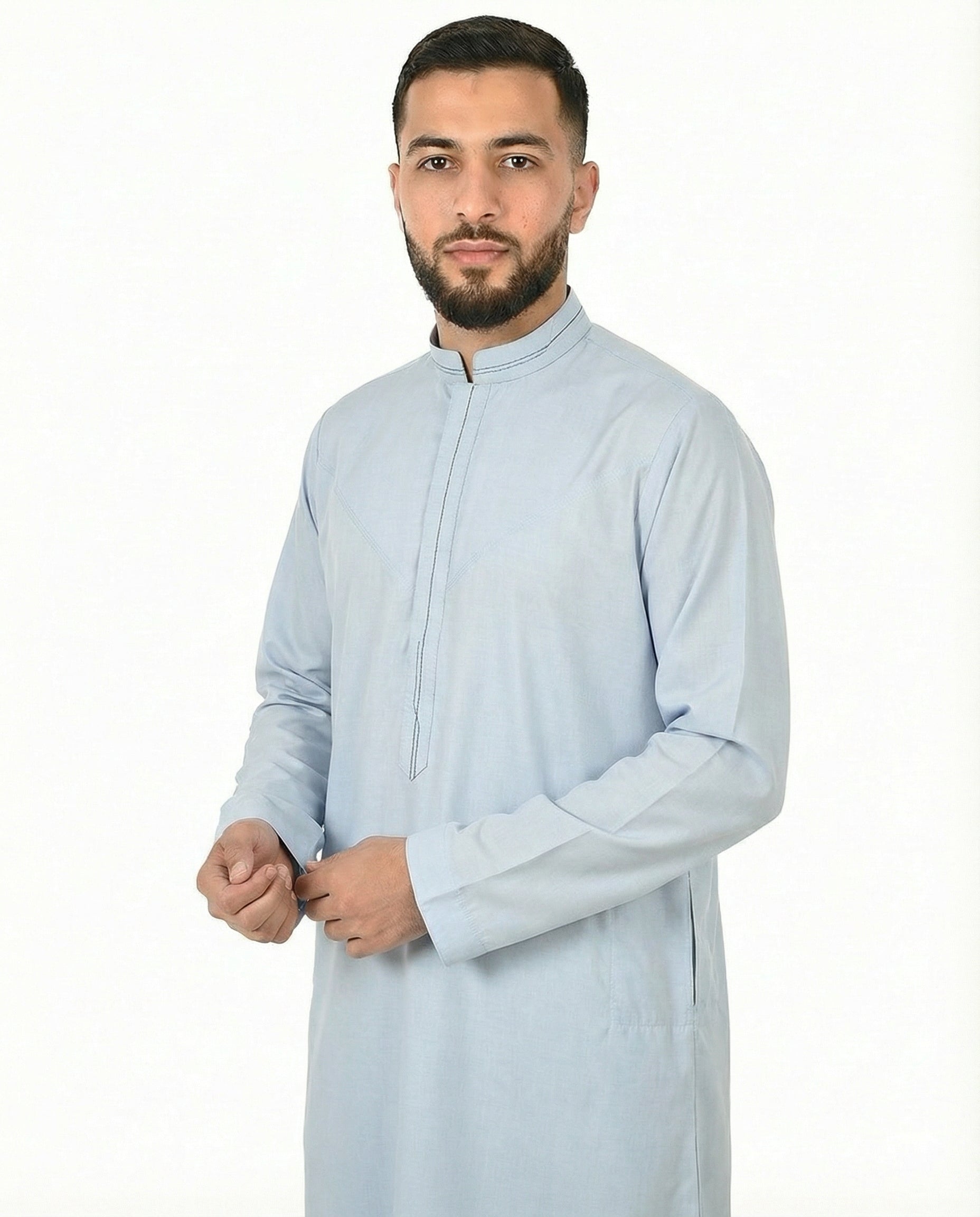 Blue Fog Luxury Contrast Stitch Thobe