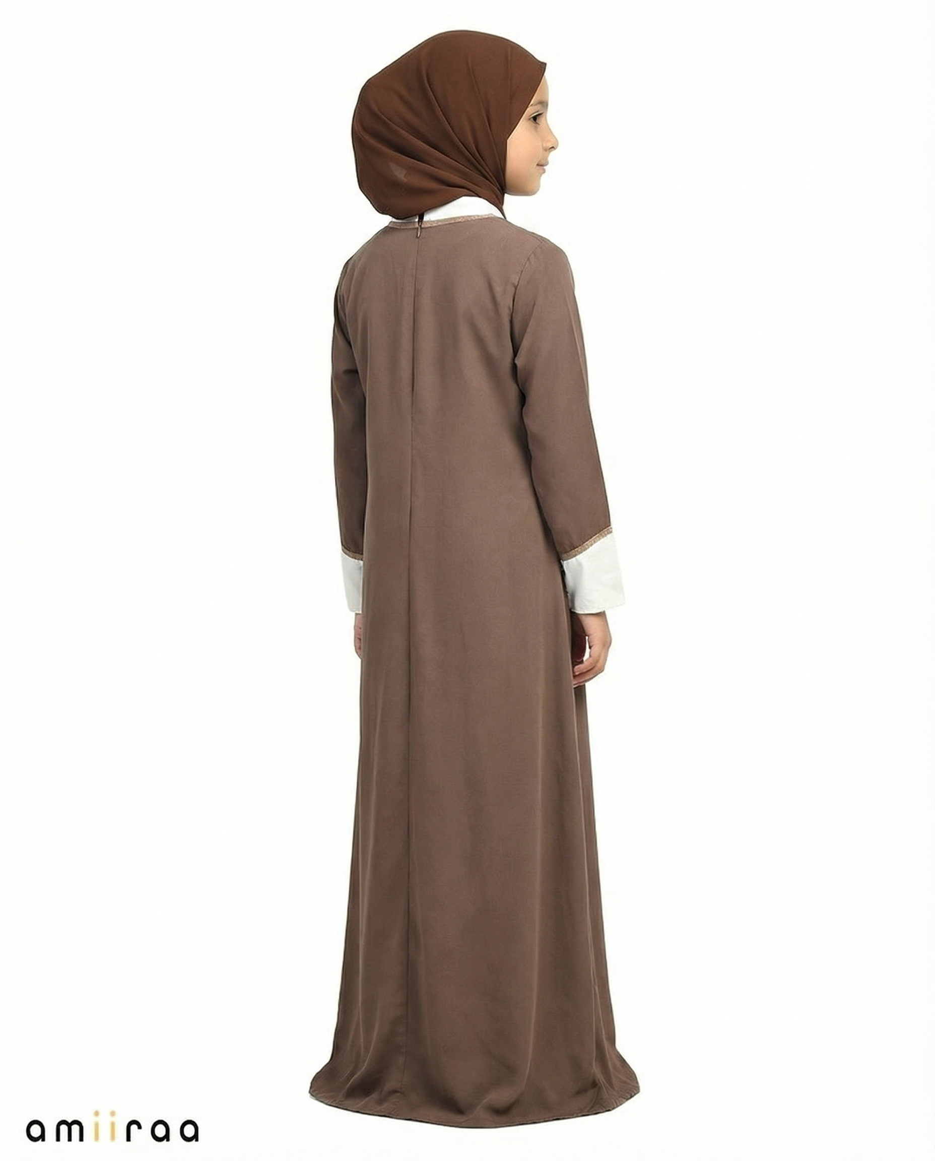 Coffee Quaetz Elegant Open Abaya with Gold Trim Detailing
