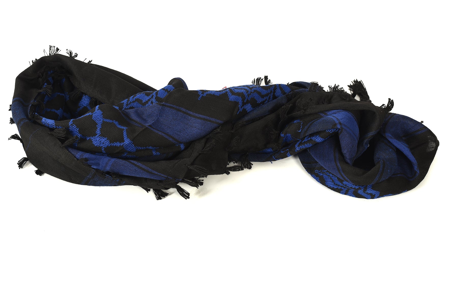 Moroccan Blue Keffiyeh Pattern Tassel Scarf