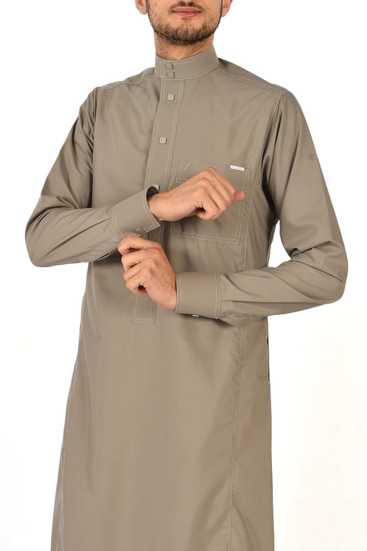 Al Fares Collar Thobe – Steeple Gray