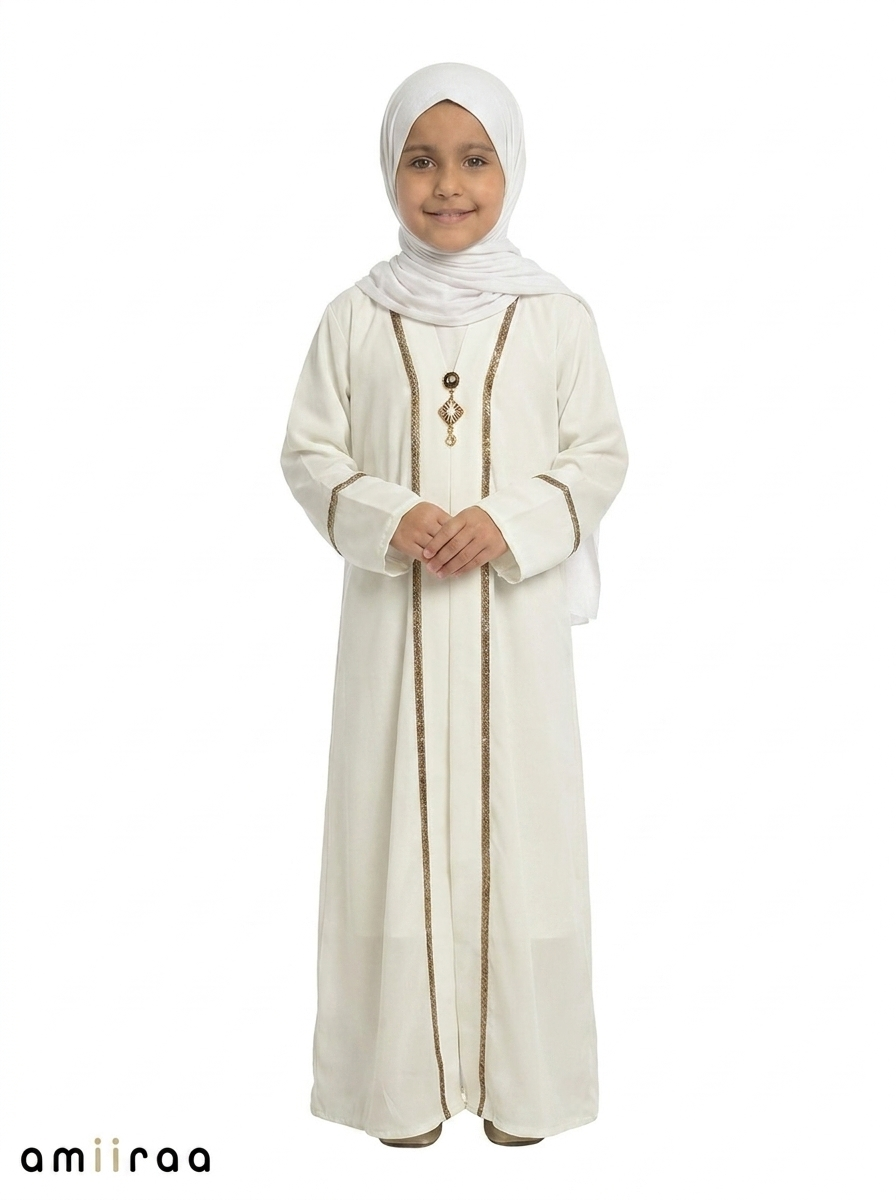 Billowing Sail Saudi Abaya with Gold Trim Detailing