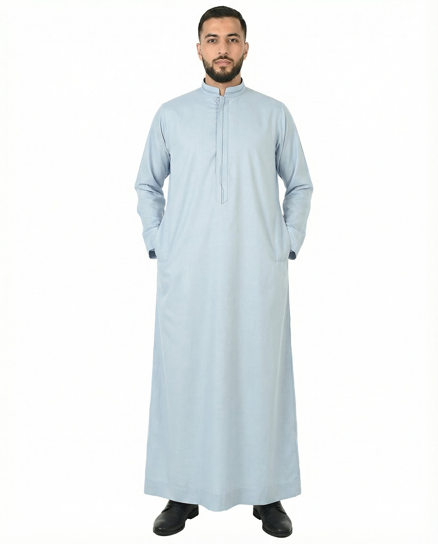 Blue Fog Luxury Contrast Stitch Thobe