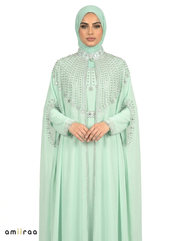 Lichen Elegant Embellished Open Abaya with Sheer Cape