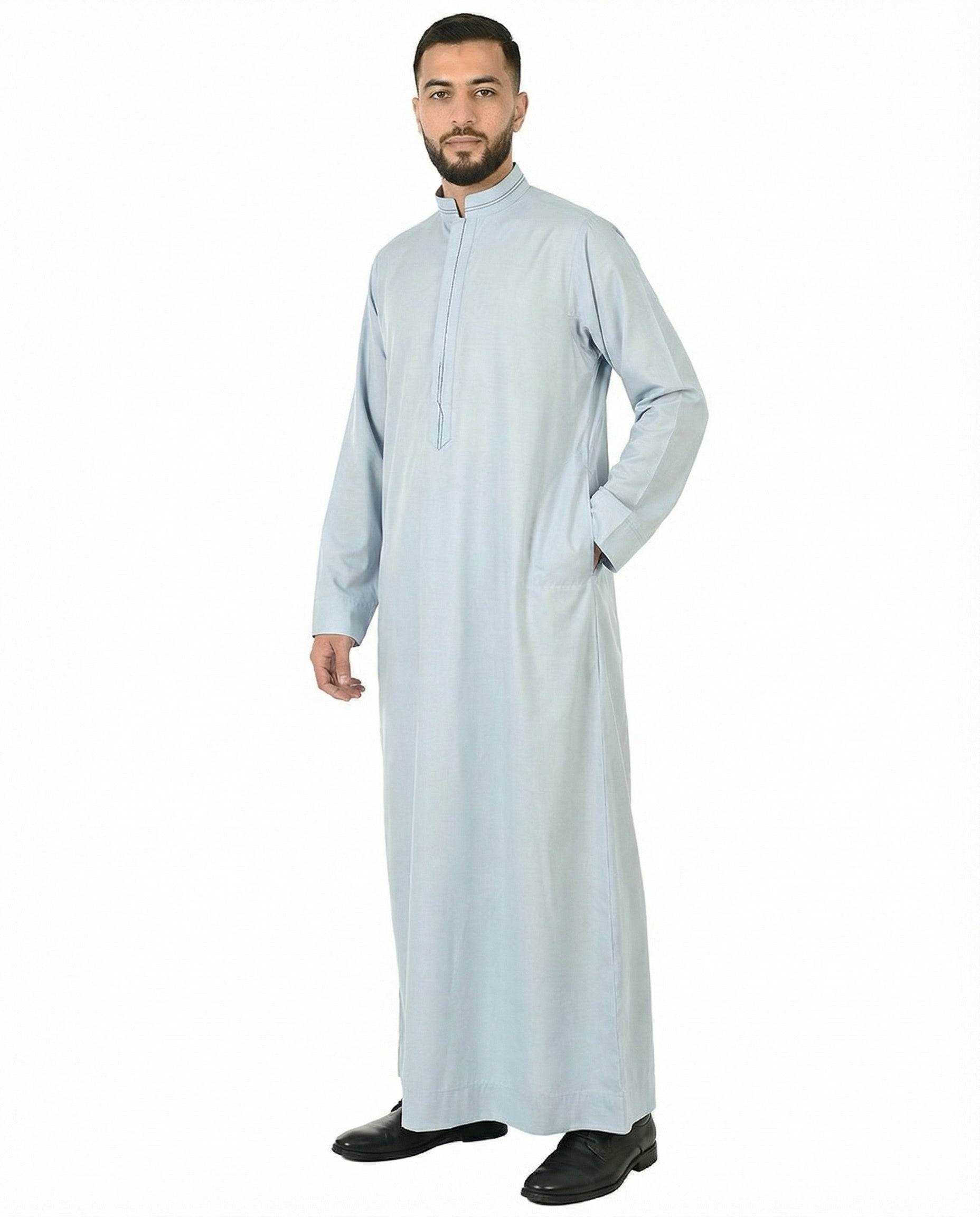Blue Fog Luxury Contrast Stitch Thobe