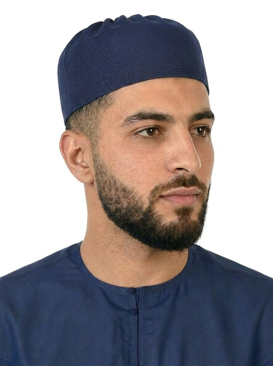 Navy Indian Textured Fez Cap