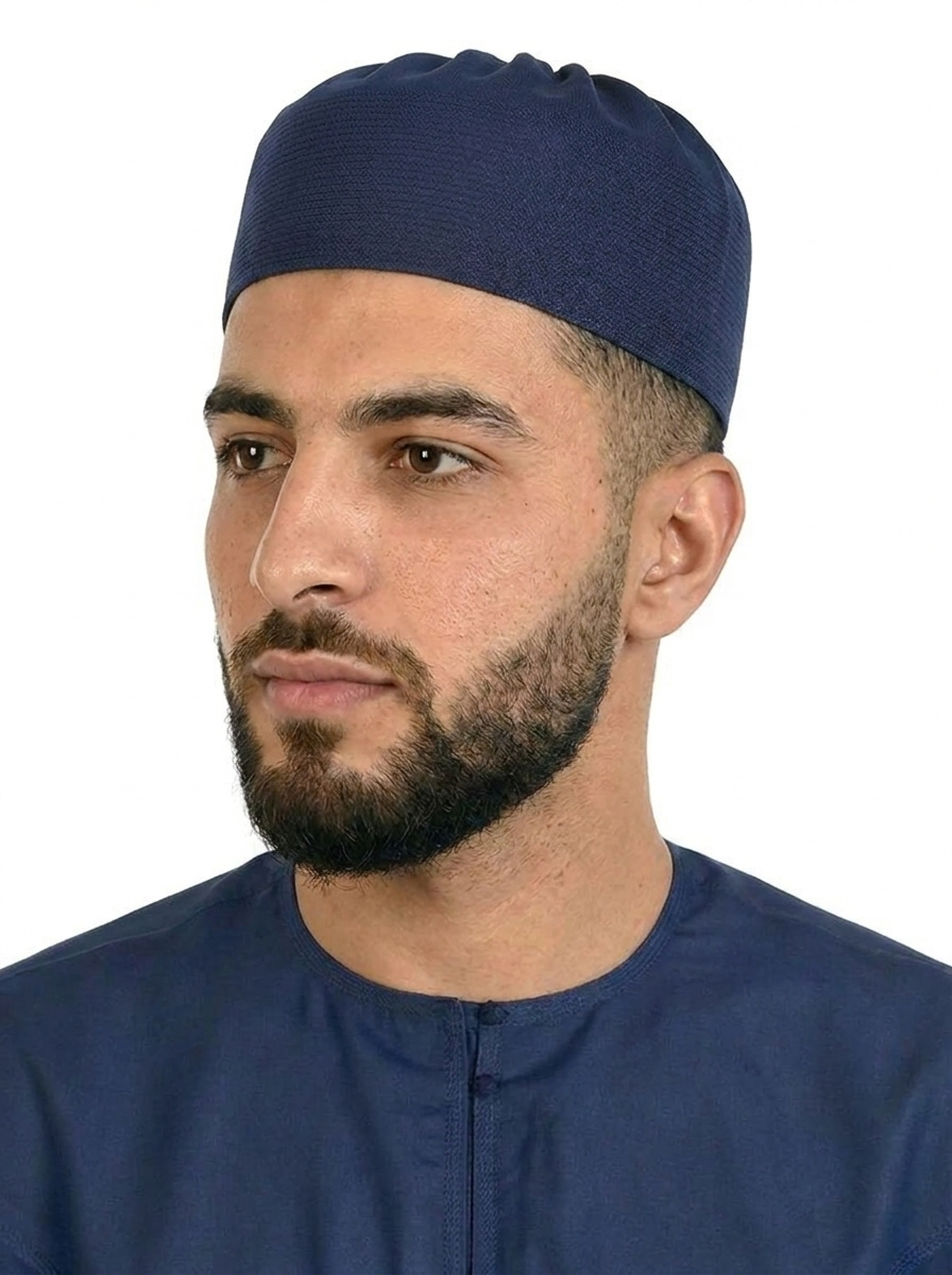 Navy Indian Textured Fez Cap