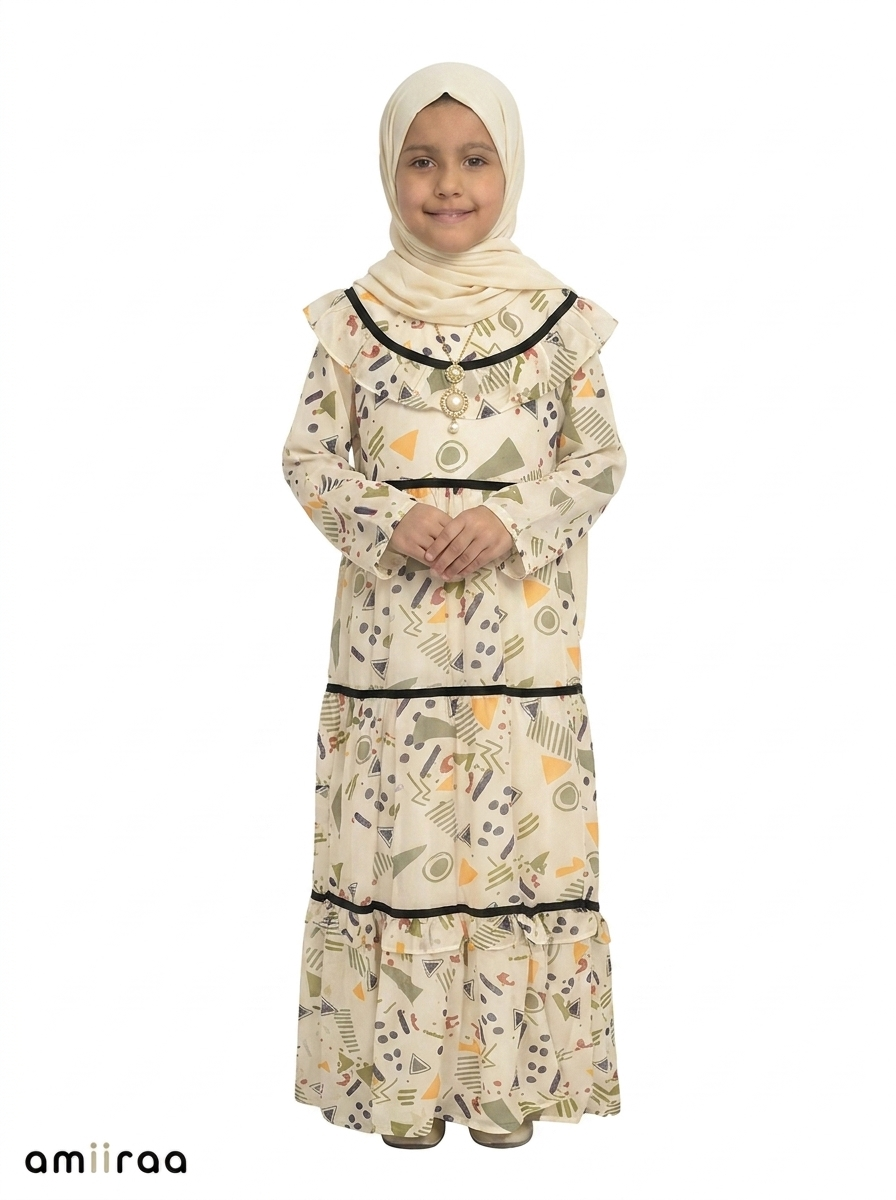 Tea Girls Abstract Print Frill Maxi Dress