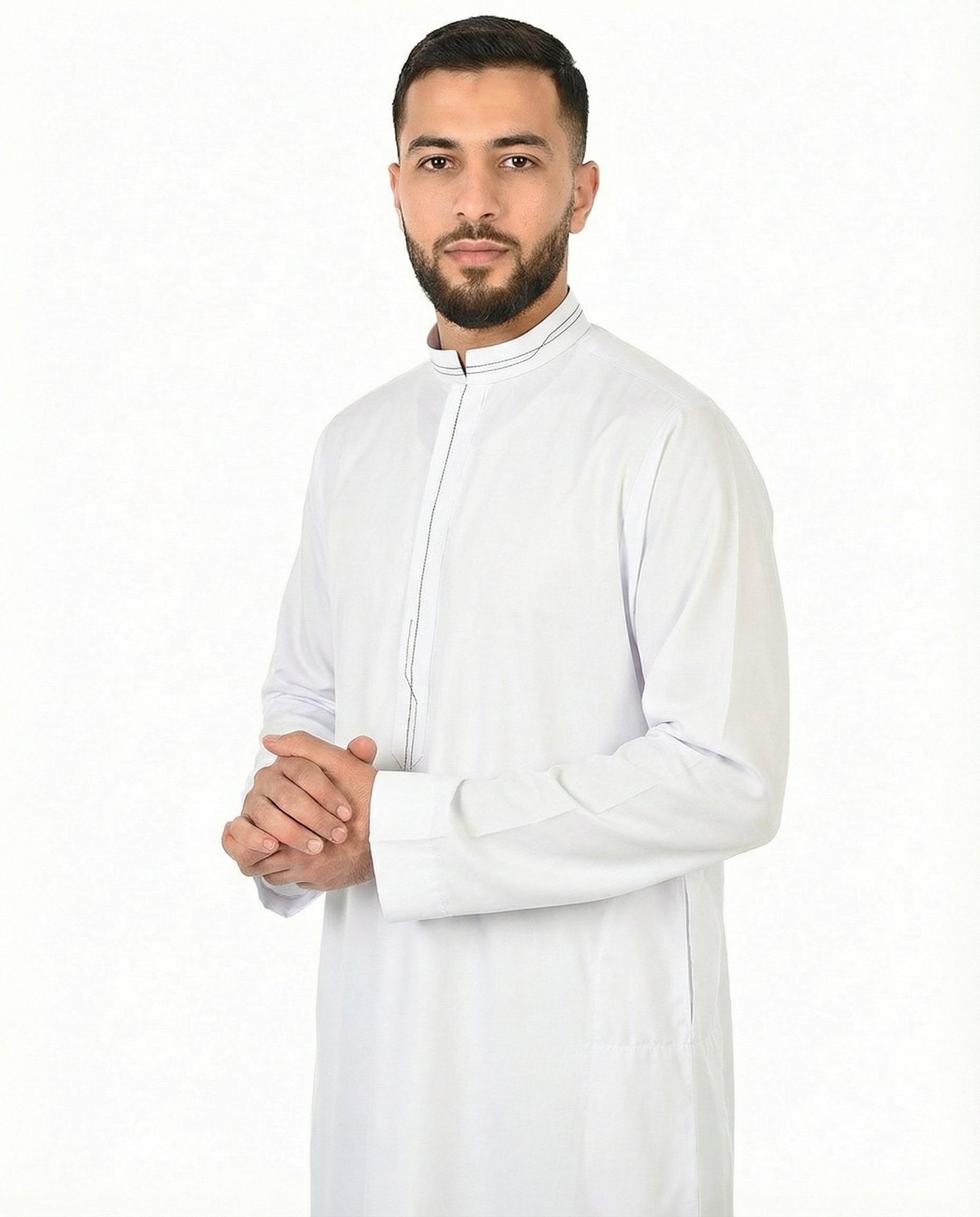 Brilliant White Luxury Contrast Stitch Thobe